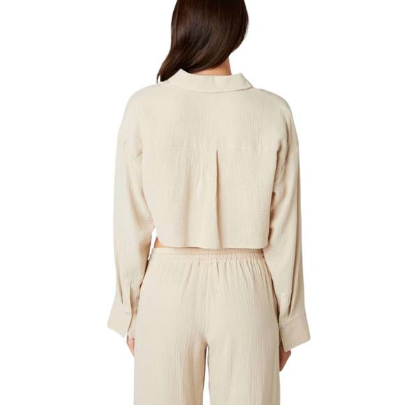 NEW NIA austin cropped guaze shirt top in natural - Picture 3 of 3